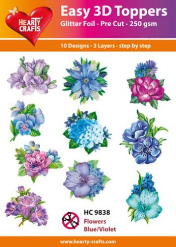 Hearty Crafts Easy 3D Toppers 3D-paketti siniset kukat