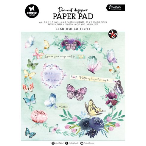 Studio Light Die-Cut Designer Paper Pad – Beautiful Butterfly paperilehtiö A4