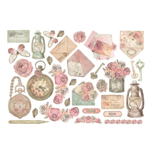 Stamperia – Ephemera Shabby Rose leikekuvat liimataustalla 32 kpl 1