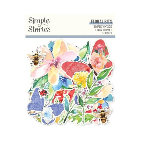 Simple Stories – Floral Bits & Piece Linen Market leikekuvat (51 kpl)