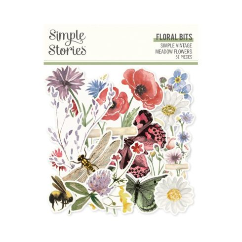 Simple Stories – Floral Bits & Pieces Meadow Flowers leikekuvat (51 kpl)