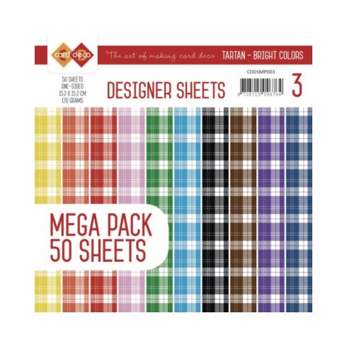 Card Deco – Designer Sheets Mega Pack Tartan Bright paperilajitelma 15 x 15 cm