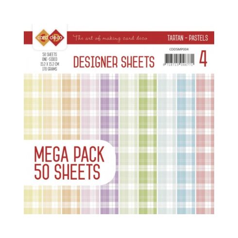 Card Deco – Designer Sheets Mega Pack Tartan Pastels paperilajitelma 15 x 15 cm