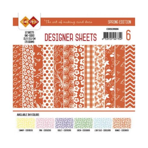 Card Deco – Designer Sheets Spring Orange paperilajitelma 15 x 15 cm