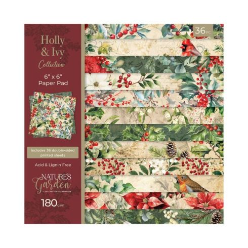 Crafter's Companion – Holly & Ivy paperilehtiö 15 x 15 cm