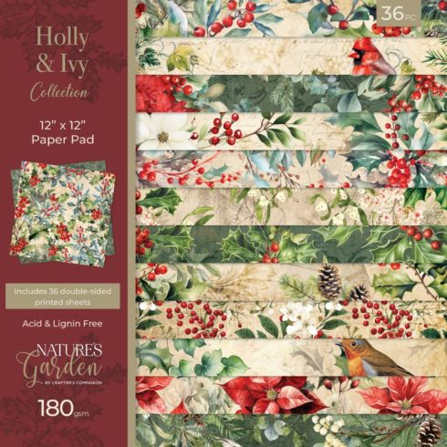Crafter's Companion – Holly & Ivy paperilehtiö 30 x 30 cm