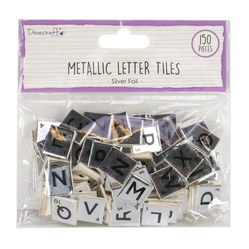 Dovecraft – Metallic Letter Tiles Silver Foil Scrabble kartonkikuviot (150 kpl