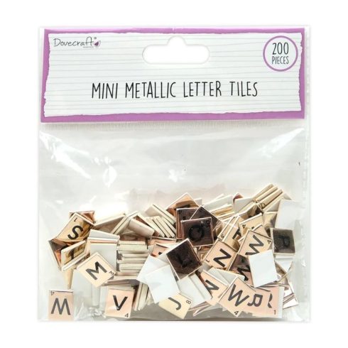 Dovecraft – Mini Metallic Letter Tiles Rose Gold kartonkikuviot (200 kpl)