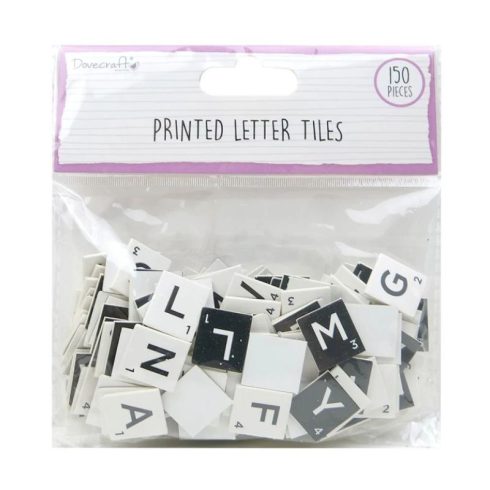 Dovecraft – Printed Letter Tiles Black & White Scrabble kartonkikuviot (150 kpl)