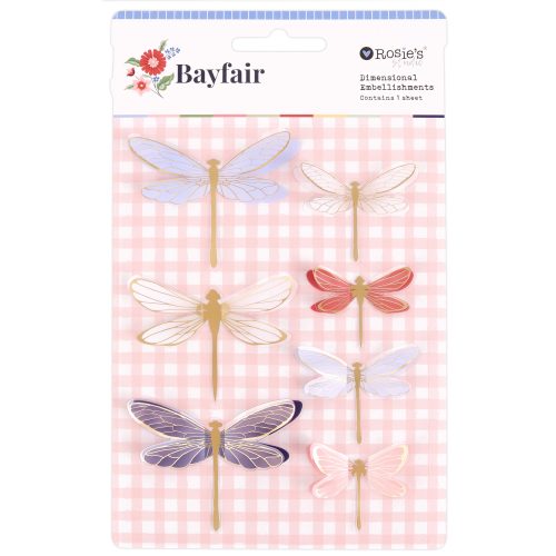 Rosie's Studio Bayfair – Dragonfly Embellishments Sudenkorento 3D-tarra (7kpl)