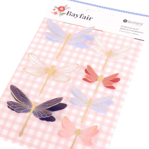 Rosie's Studio Bayfair – Dragonfly Embellishments Sudenkorento 3D-tarra (7kpl)