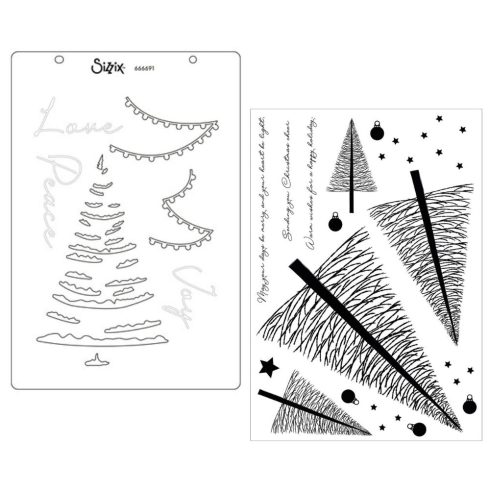 Sizzix Clear Stamps w Stencil – Cosmopolitan Christmas Merry Light leimasinsetti sapluuna