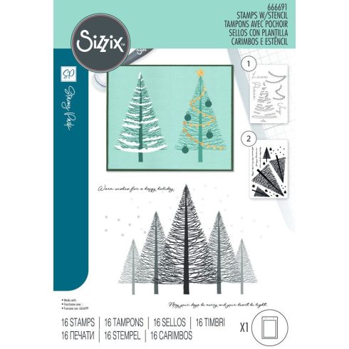 Sizzix Clear Stamps w/Stencil – Cosmopolitan Christmas, Merry & Light leimasinsetti