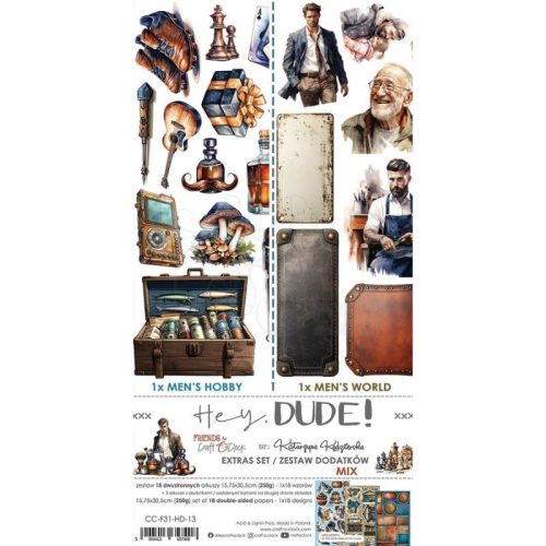 Craft O’Clock – Hey Dude! Extras Set Mix paperilajitelma 15x30 cm