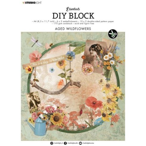 Studio Light DIY Block – Aged Wildflowers paperilehtiö A5