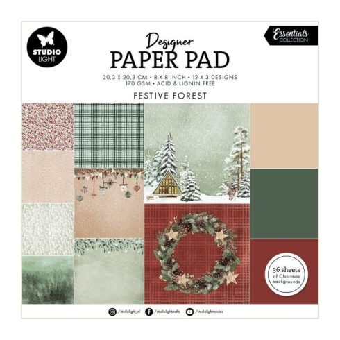 Studio Light Designer Paper Pad – Festive Forest paperilehtiö 20x20cm