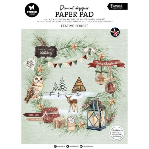 Studio Light Die-Cut Designer Paper Pad – Festive Forest paperilehtiö A4