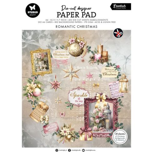 Studio Light Die-Cut Designer Paper Pad – Romantic Christmas paperilehtiö A4