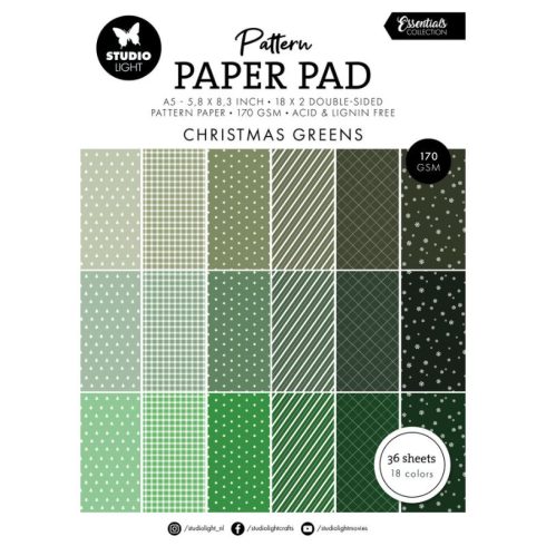 Studio Light Paper Pad – Christmas Greens Pattern paperilehtiö (A5)