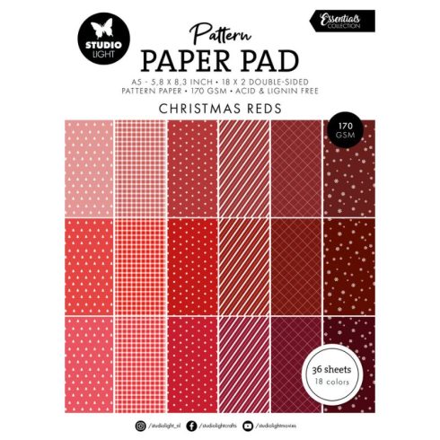 Studio Light Paper Pad – Christmas Reds Pattern paperilehtiö (A5)