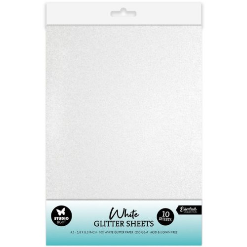 Studio Light White Glitter Sheets – hilekartonki valkoinen A5 (10 kpl)