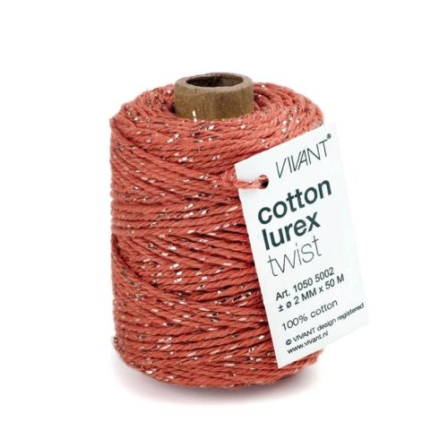 Vivant Cotton Lurex Cord Brique – kimalle puuvillanaru punainen 50m