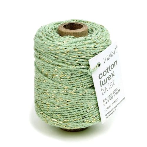 Vivant Cotton Lurex Cord Light Olive – kimalle puuvillanaru v.vihreä 50m