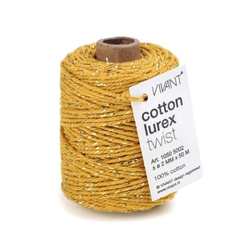 Vivant Cotton Lurex Cord Ochre – kimalle puuvillanaru okrankeltainen 50m