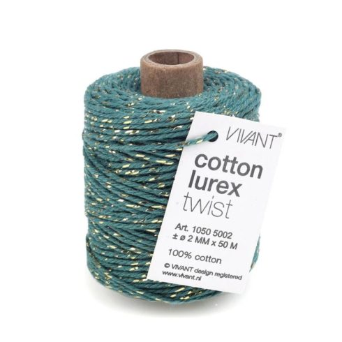 Vivant Cotton Lurex Cord Petrol – kimalle puuvillanaru sinivihreä 50m