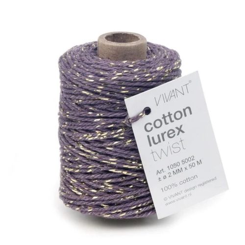 Vivant Cotton Lurex Cord Sage – kimalle puuvillanaru aubergine luumu 50m