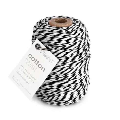 Vivant Cotton Twist Cord Black & White – puuvillanaru 50m