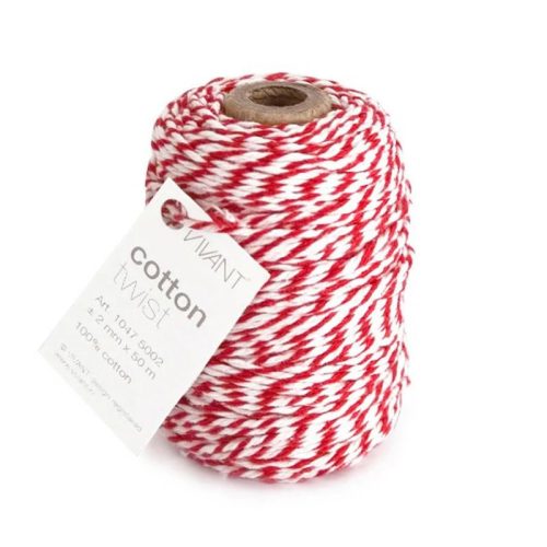 Vivant Cotton Twist Cord Red & White – kierretty puuvillanaru 50m