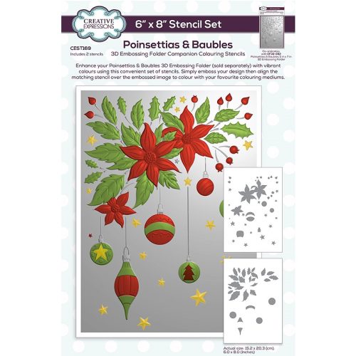 Creative Expressions Colouring Stencil sapluunat – POINSETTIAS & BAUBLES (2kpl)