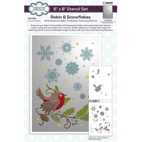 Creative Expressions Colouring Stencil sapluunat – ROBIN & SNOWFLAKES (2kpl)