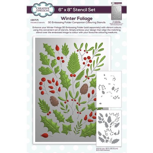 Creative Expressions Colouring Stencil sapluunat – WINTER FOLIAGE (2kpl)