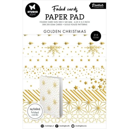 Studio Light Paper Pad – Foiled Cards Gold Christmas korttipohjat