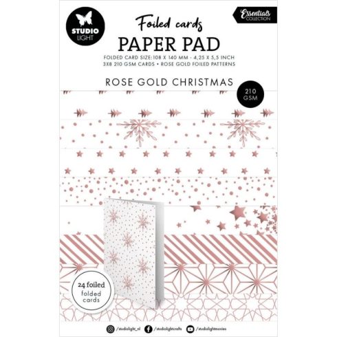 Studio Light Paper Pad – Foiled Cards Rose Gold Christmas korttipohjalehtiö