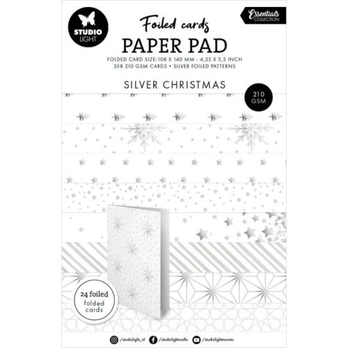 Studio Light Paper Pad – Foiled Cards Silver Christmas korttipohjat