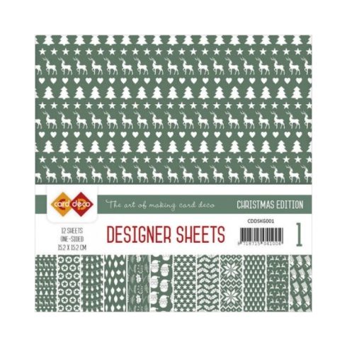 Card Deco – Designer Sheets Christmas Dusty Green paperilajitelma 15 x 15 cm