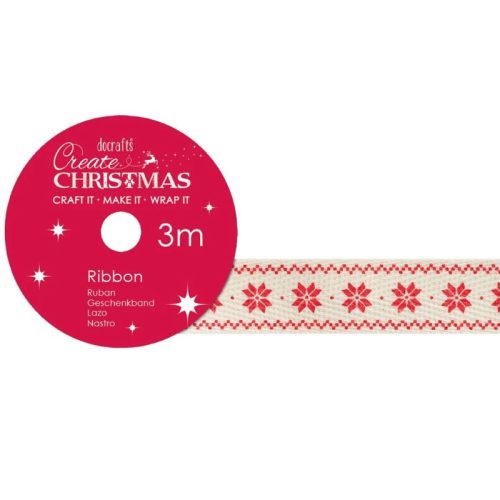 Docrafts – Cotton Christmas Ribbon Snowflake 3m (1,5cm)