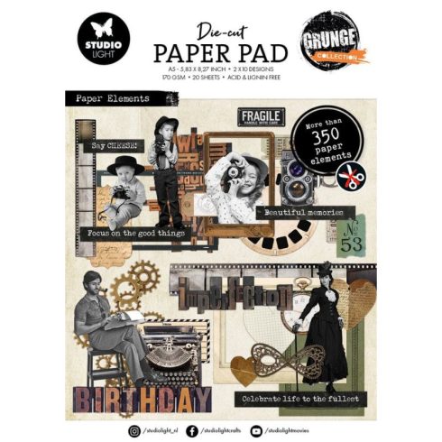 Studio Light Die-Cut Paper Pad – Grunge Elements paperilehtiö (350kpl) A5