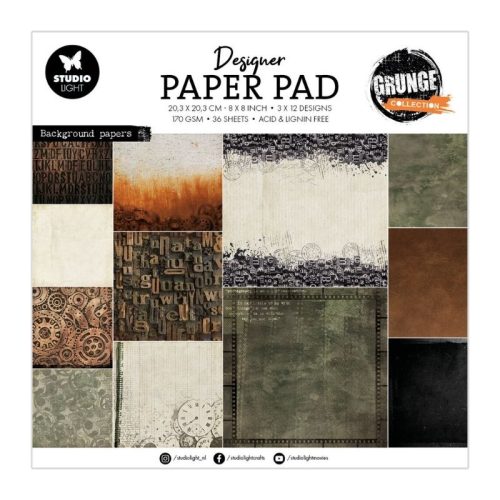 Studio Light Paper Pad – Grunge Background paperilehtiö 20x20cm