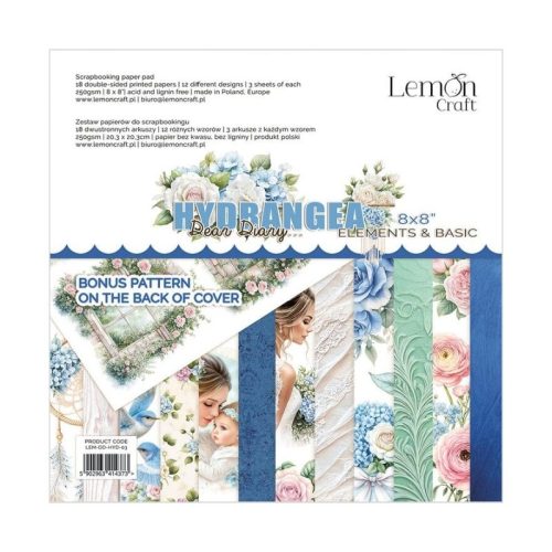 Lemon Craft – Dear Diary Hydrangea Elements & Basic paperilehtiö 20 x 20 cm