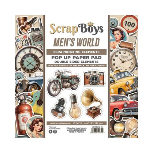 ScrapBoys – Men's World Pop-up Elements paperilehtiö 15 x 15 cm