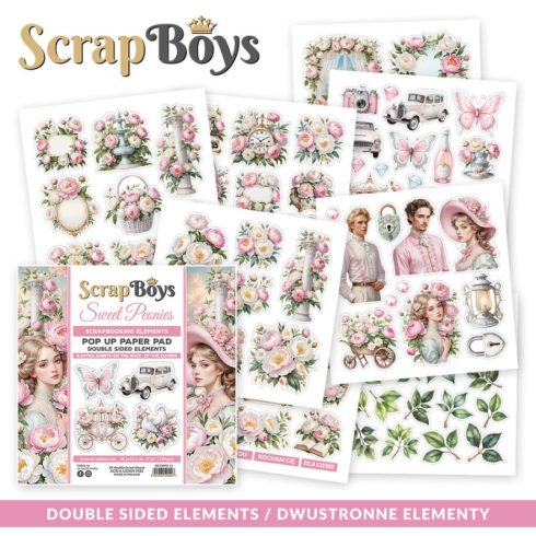 ScrapBoys – Sweet Peonies Pop-up Elements paperilehtiö 15 x 15 cm