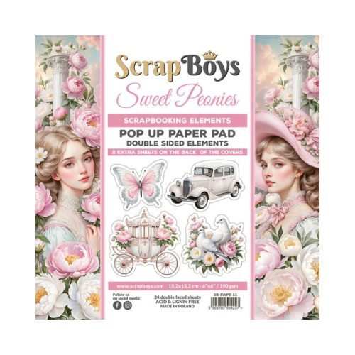 ScrapBoys – Sweet Peonies Pop-up Elements paperilehtiö 15 x 15 cm