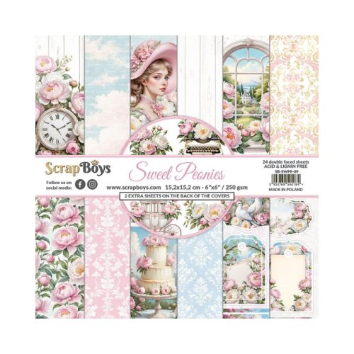 ScrapBoys – Sweet Peonies paperilehtiö 15 x 15 cm