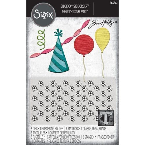 Sizzix Tim Holtz stanssi ja 2D kohokuviointikansio – VAULT SIDE-ORDER CELEBRATE