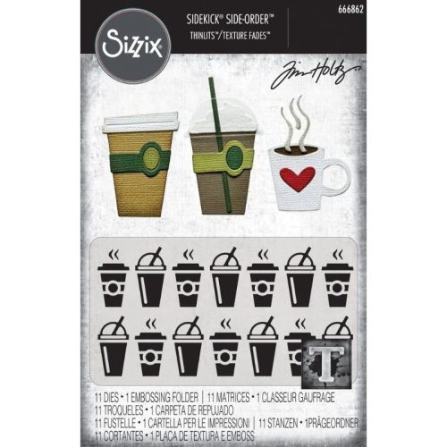 Sizzix Tim Holtz stanssi ja 2D kohokuviointikansio – VAULT SIDE-ORDER FRESH BREWED