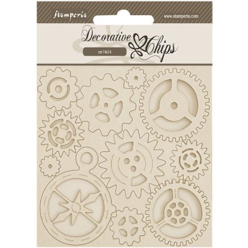 Stamperia – Decorative Chips Alterego Gears and Compass ohuet puukuviot